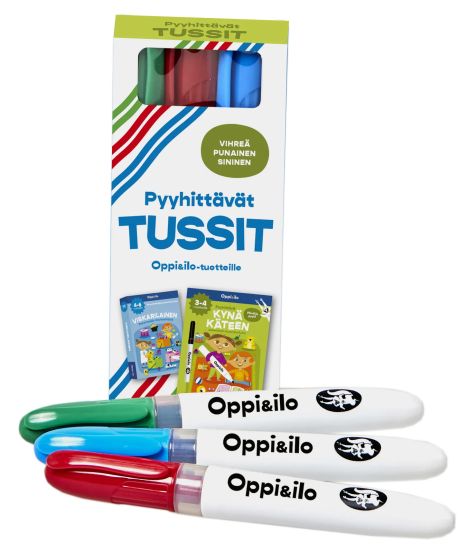 Pyyhittävät tussit - vihreä, punainen, sininen