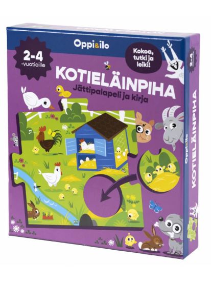 Kotieläinpiha-palapeli ja kirja 2-4 v
