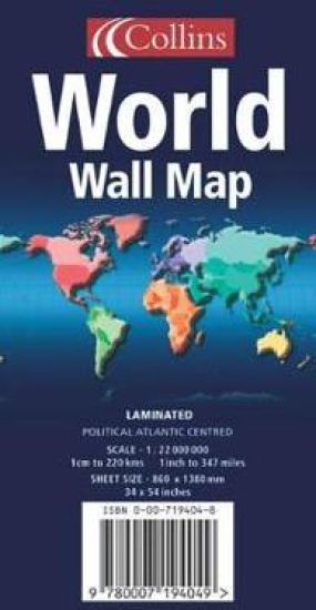 WORLD WALL MAP POL ATL LAM IN