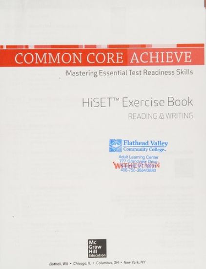 Common Core Achieve, Hiset Exercise Book Reading & Writing