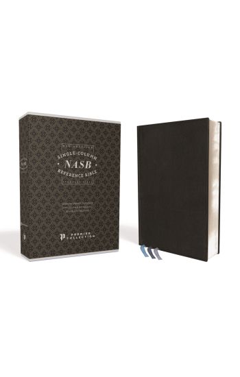 NASB, Single-Column Reference Bible, Wide Margin, Premium Goatskin Leather, Black, Premier Collection, 1995 Text, Art Gilded Edges, Comfort Print