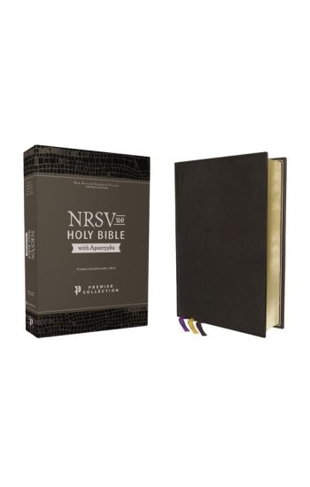NRSVue, Holy Bible with Apocrypha, Premium Goatskin Leather, Black, Premier Collection, Art Gilded Edges, Comfort Print