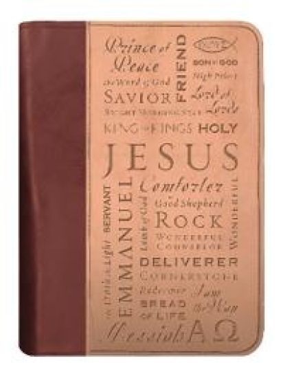 Names of Jesus Bible Cover, Zippered, Italian Duo-Tone Imitation Leather, Brown/Tan, Extra Large
