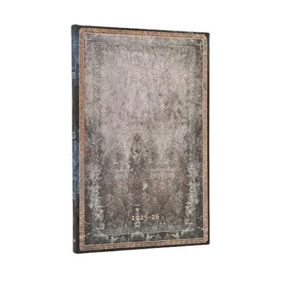 2026 Dove Grey (Old Leather Collection) Maxi 18-month Vertical Hardcover Flexi Dayplanner 2025-2026 (Elastic Band Closure)