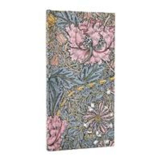 2026 Morris Pink Honeysuckle (William Morris) Slim 12-month Horizontal Hardcover Flexi Dayplanner 2026 (Elastic Band Closure)