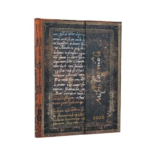 2026 Michelangelo, Handwriting (Embellished Manuscripts Collection) Ultra 12-month Verso Hardcover Flexi Dayplanner 2026 (Wrap Closure)