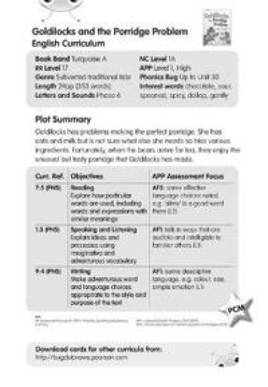 BC Turquoise A/1A Goldilocks and the Porridge Problem Guided Reading Card