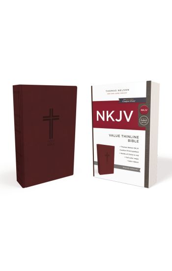 NKJV, Value Thinline Bible, Burgundy Leathersoft, Red Letter, Comfort Print