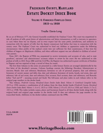 Frederick County, Maryland Estate Docket Index Book, Volume 4