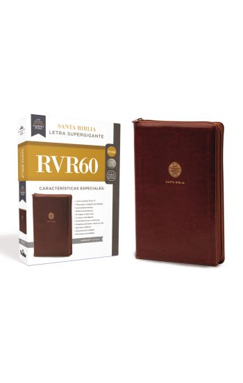 Rvr60, Santa Biblia, Letra Supergigante, Leathersoft, Café, Con Cierre, Comfort Print