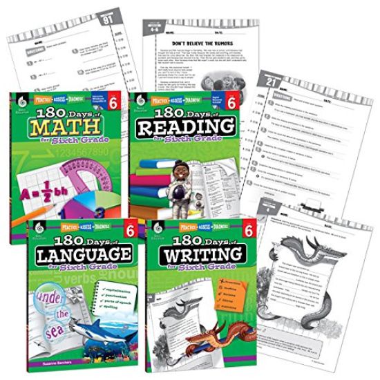 180 Days(tm) Reading, Math, Writing, & Language for Grade 6: 4-Book Set: Practice, Assess, Diagnose