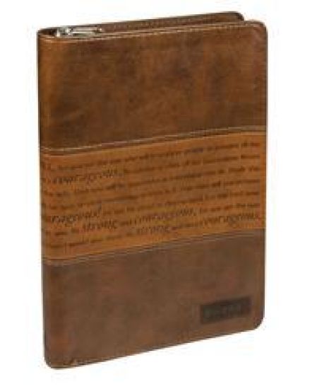 Classic Faux Leather Journal Strong and Courageous Joshua 1:57 Bible Verse, Brown Inspirational Notebook, Lined Pages W/Scripture, Ribbon Marker, Zipp
