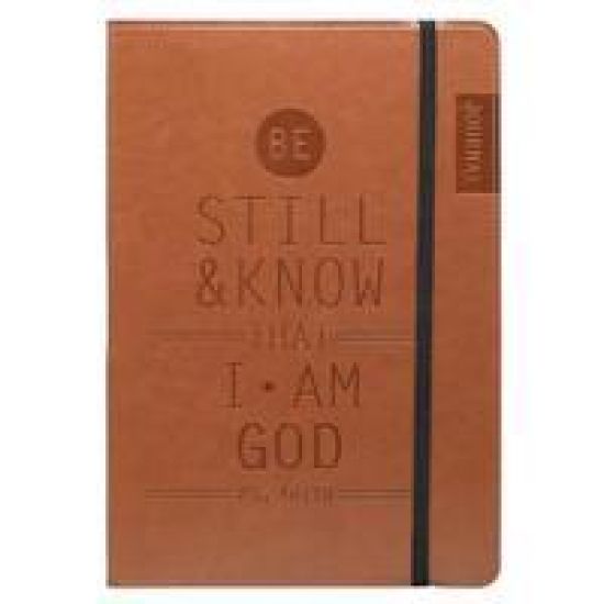 Christian Art Gifts Tan Faux Leather Journal, Be Still and Know - Psalm 46:10, Flexcover Inspirational Notebook W/Elastic Closure 160 Lined Pages W/Sc