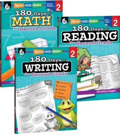 180 Days(tm) Reading, Writing and Math for Grade 2: 3-Book Set: Practice, Assess, Diagnose