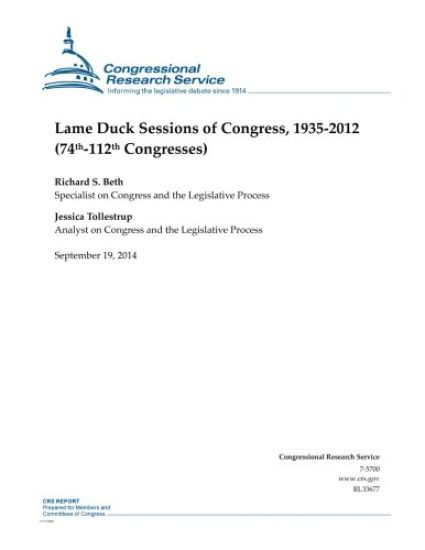 Lame Duck Sessions of Congress, 1935-2012 (74th-112th Congresses)