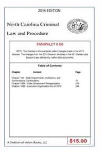 North Carolina Criminal Law and Procedure-Pamphlet 80