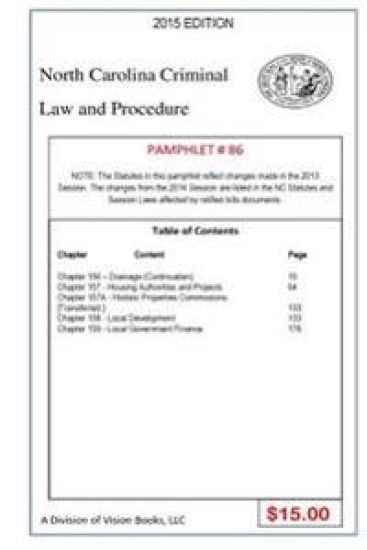 North Carolina Criminal Law and Procedure-Pamphlet 86