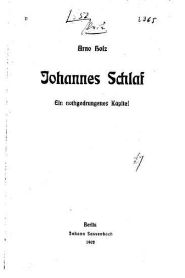 Johannes Schlaf, Ein Nothgedrungenes Kapitel