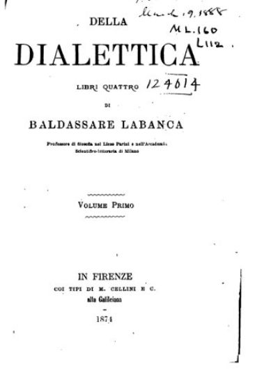Della dialettica libri quattro, di Baldassarre Labanca