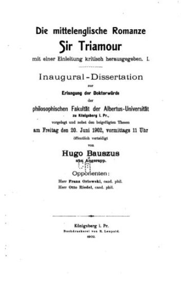 Die mittelenglische Romanze Sir Triamour