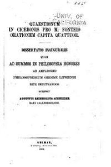 Quaestionum in Ciceronis Pro M. Fonteio Orationem Capita Quattuor