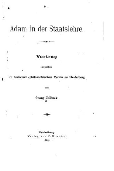 Adam in der Staatslehre, Vortrag gehalten im historisch-philosophischen Verein zu Heidelberg