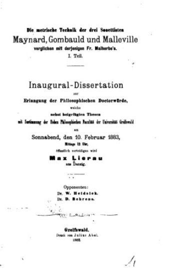Die metrische Technik der drei Sonettisten Maynard, Gombauld und Malleville. I. Teil