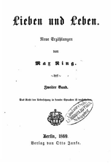 Lieben und Leben Neue Erzählungen von Max Ring