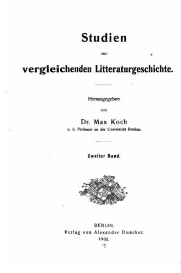 Studien zur vergleichenden literaturgeschichte