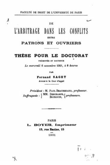 De l'arbitrage dans les conflits entre patrons et ouvriers