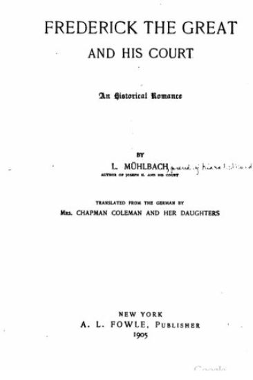 Frederick the Great and his court, an historical romance