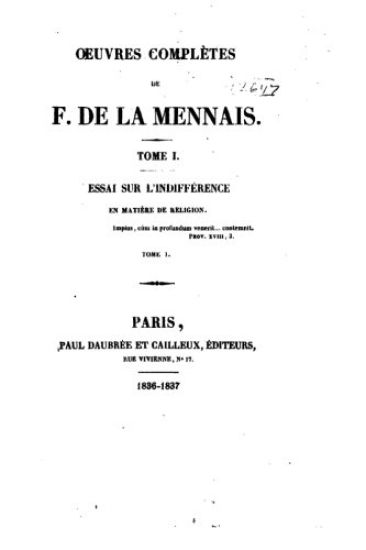 Oeuvres complètes de F. de la Mennais - Tome I