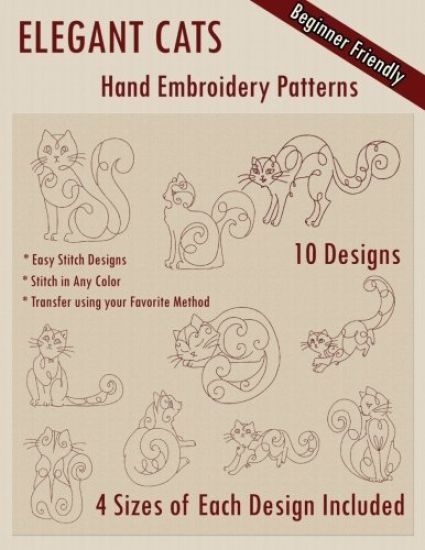 Elegant Cats Hand Embroidery Pattern