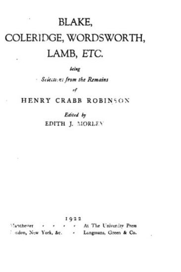 Blake, Coleridge, Wordsworth, Lamb, Etc.