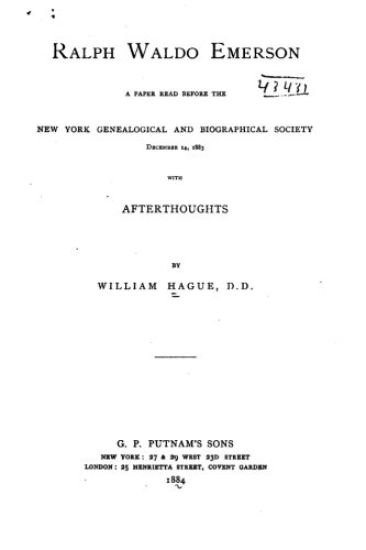 Ralph Waldo Emerson, A Paper Read Before the New York Genealogical and Biographical Society