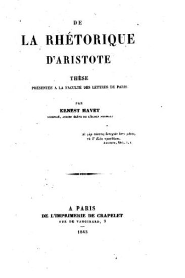 De la rhétorique d'Aristote