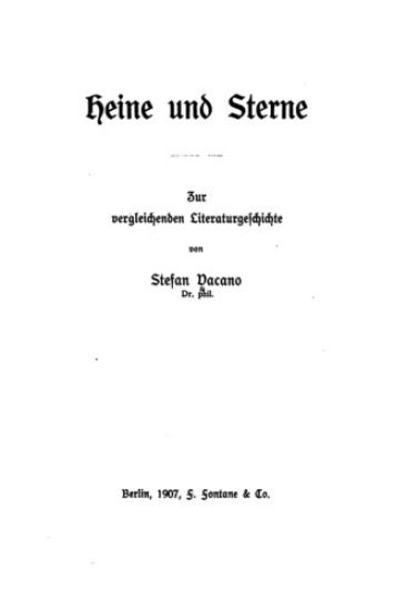 Heine und Sterne, Ein Beitrag zur vergleichenden Literaturgeschichte