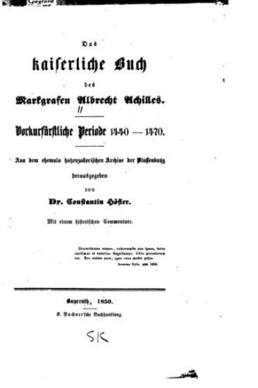 Das kaiserliche Buch des Markgrafen Albrecht Achilles