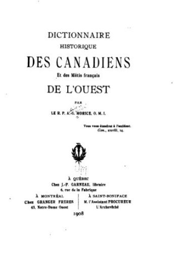 Dictionnaire historique des Canadiens et des Métis français de l'Ouest