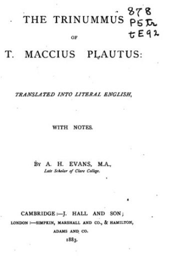 The Trinnummus of T. Maccius Plautus
