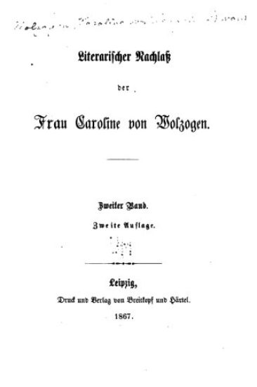 Literarischer Nachlass der Frau Caroline von Wolzogen