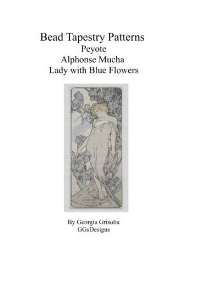 Bead Tapestry Patterns Peyote Alphonse Mucha Lady with Blue Flowers