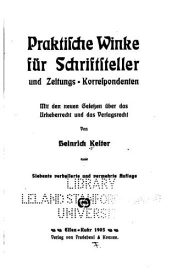 Praktische Winke für Schriftsteller und Zeitungs-korrespondenten