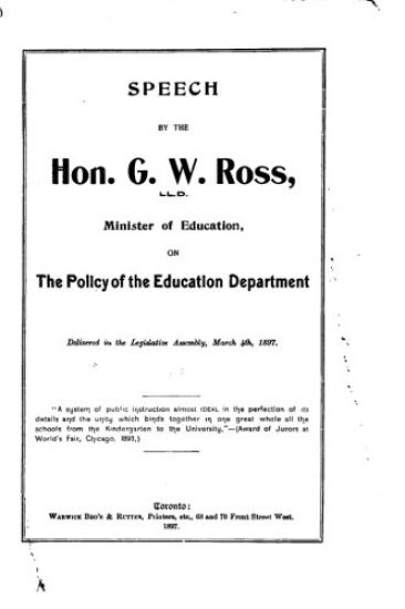 Speech by the Hon. G.W. Ross