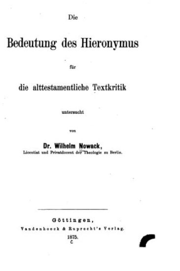 Die Bedeutung des Hieronymus für die alttestamentliche Textkritik