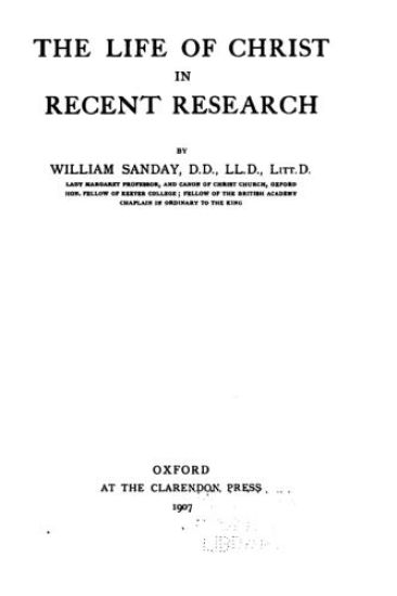 The Life of Christ in Recent Research