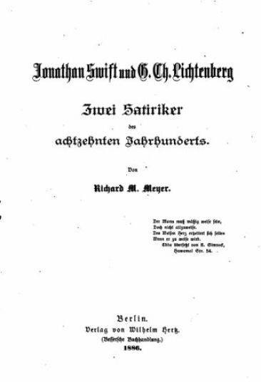 Jonathan Swift und G. Ch. Lichtenberg, Zwei Satiriker des achtzehnten