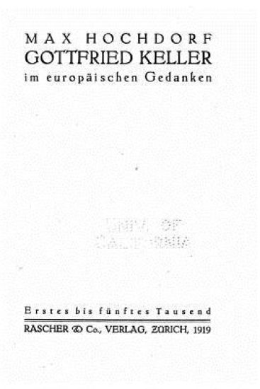 Gottfried Keller im Europäischen Gedanken