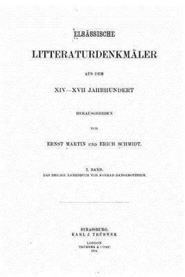 Elsässische litteraturdenkmäler aus dem XIV-XVII. Jahrhundert