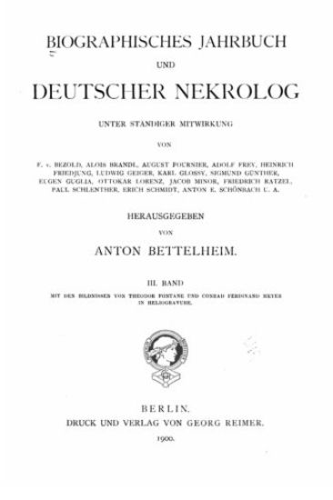 Biographisches Jahrbuch Und Deutscher Nekrolog